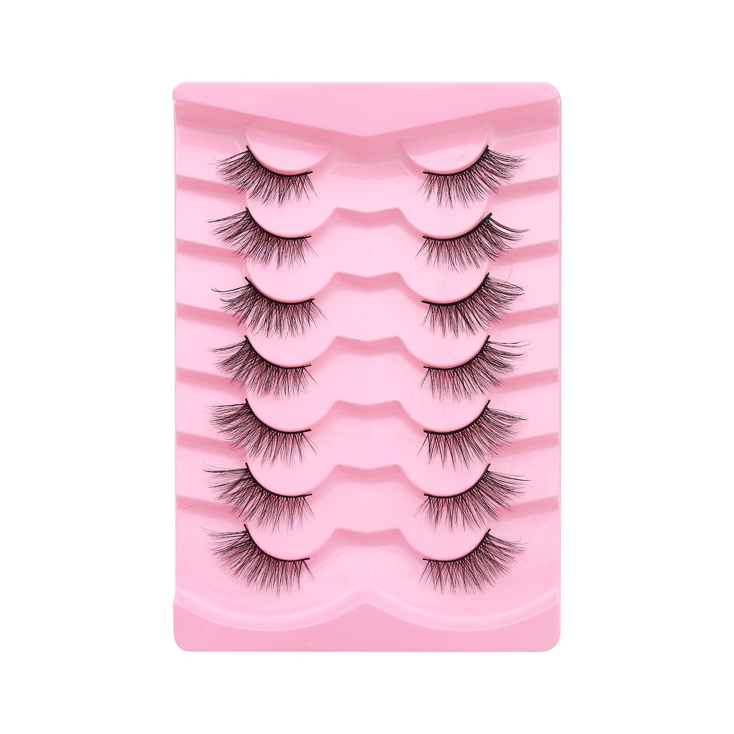 7 Pairs Natural Cat-Eye Half Lashes – Wispy &amp; Fluffy with Invisible Clear Band (6-13mm)